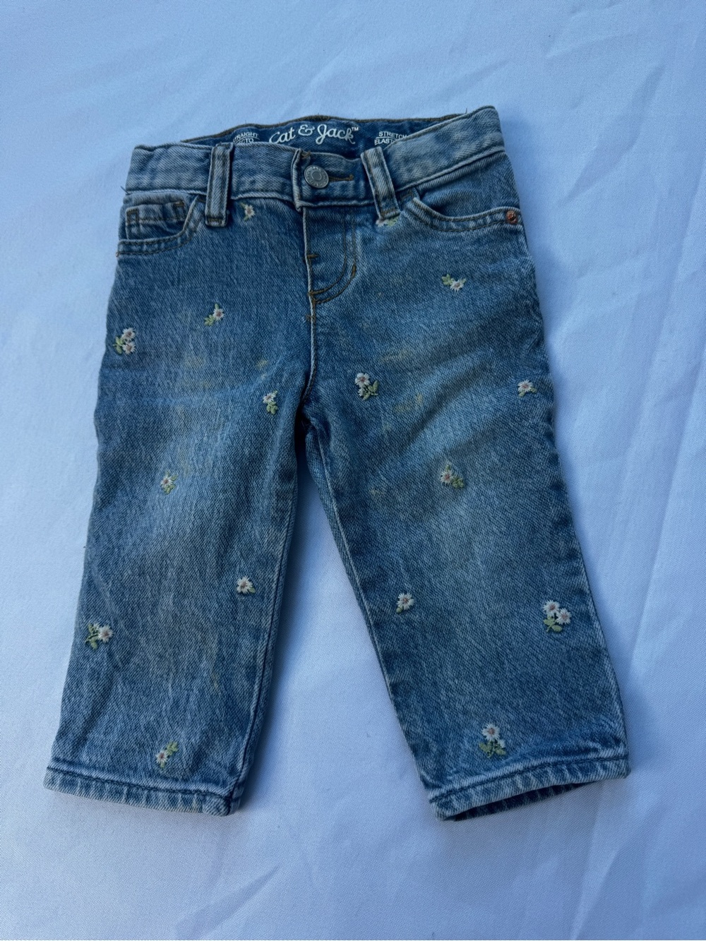 Cat & Jack Denim Jeans with Tiny Floral Embroidery - Blue Kids 12 Months